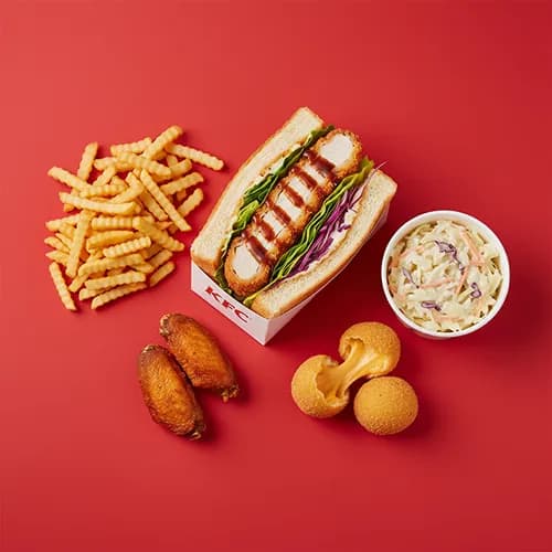 Teriyaki Katsu Sando Meal + 4 Cheeseballs + 2 Hot Wings