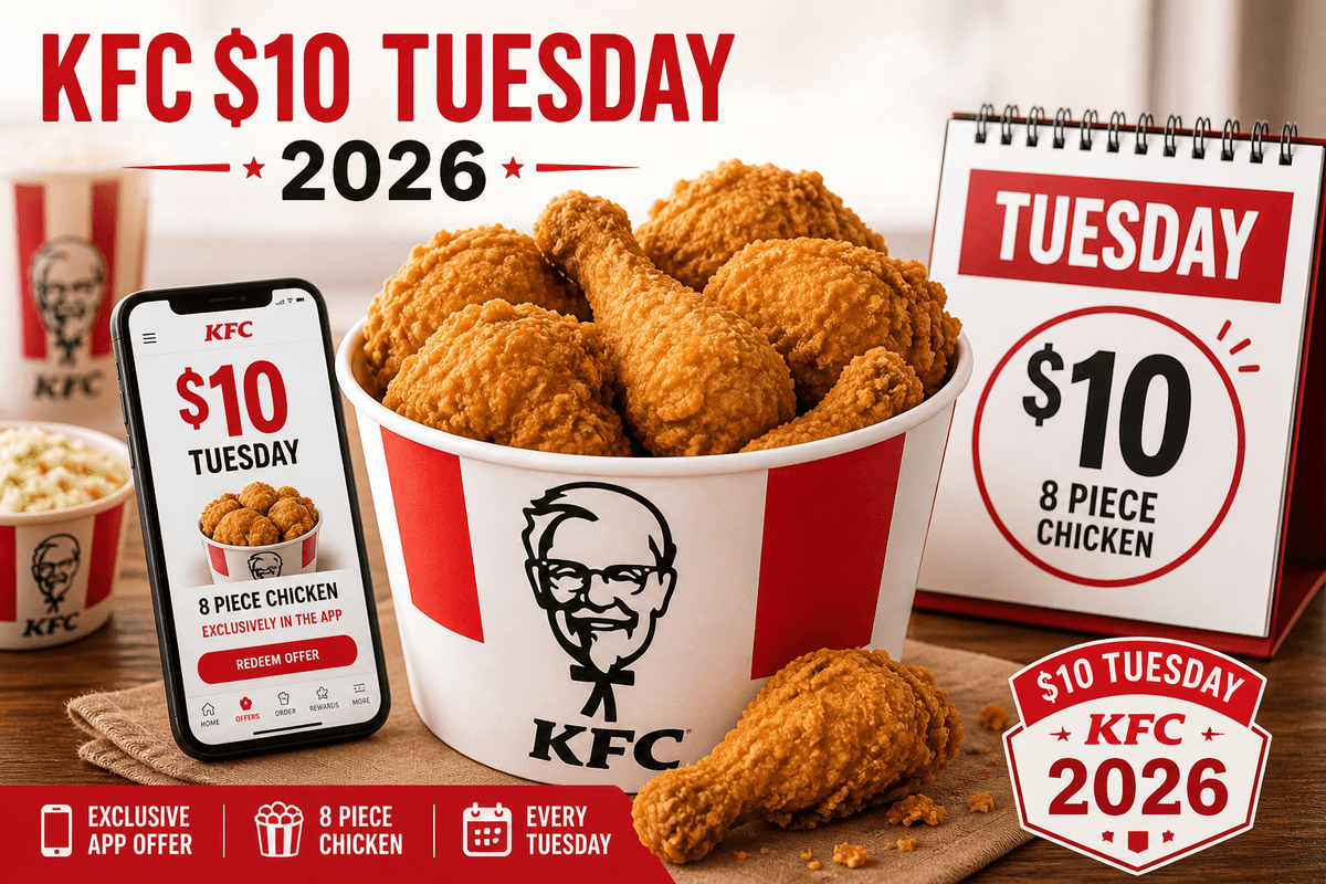 KFC $10 Tuesday Deal 2026 — 8 Piece Chicken Bucket